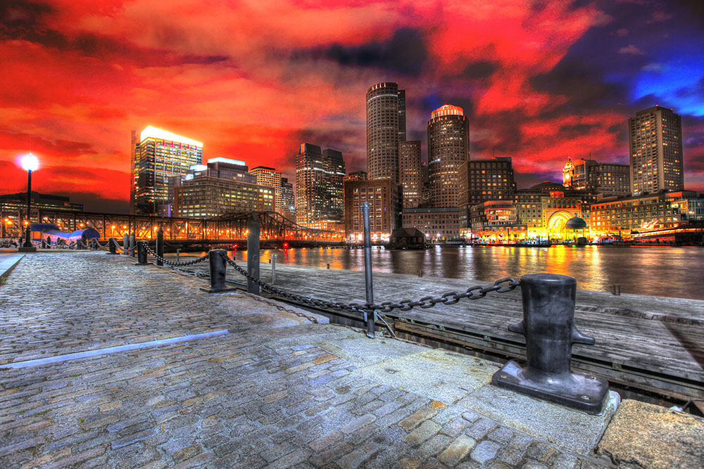 Boston Cityscape at Night 01 - Stock Photos, Pictures & Images