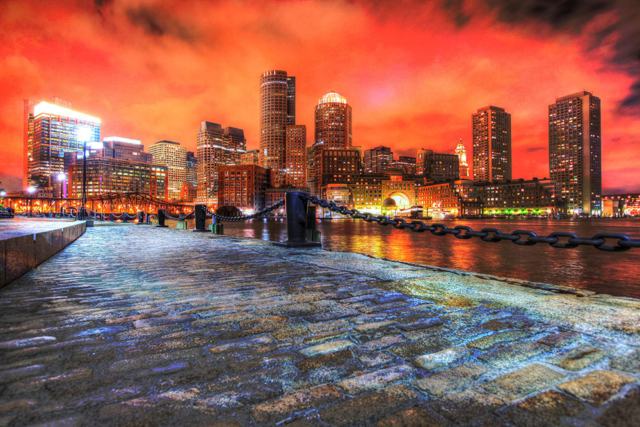 Boston Cityscape at Night 02 - Stock Photos, Pictures & Images