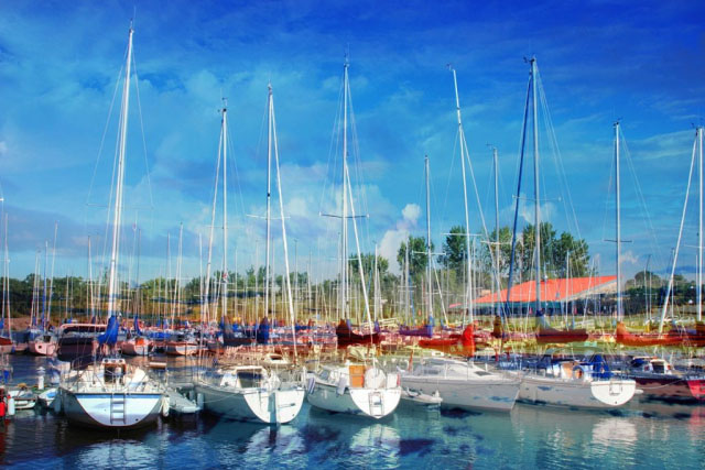 Sail Boats Marina Photo Montage - Stock Photos, Pictures & Images