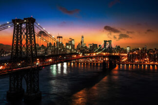 Colorful Sunset over the NYC Williamsburg Bridge 01 - Stock Photos, Pictures & Images