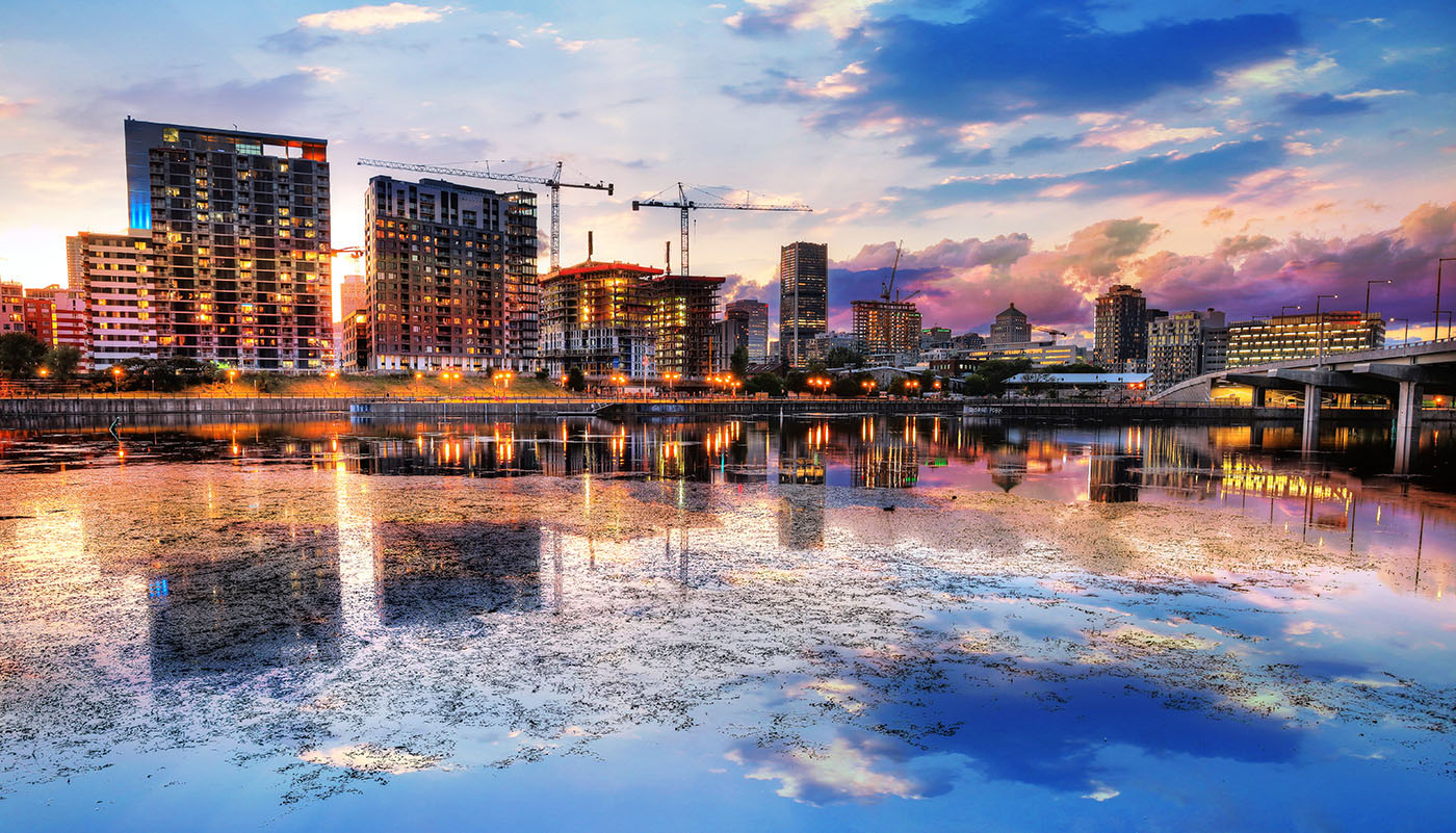 2020 Montreal City at Sunset with Water Reflection - Stock Photos, Pictures & Images