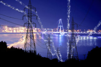 Small Town Electrification at Night in Blue - Stock Photos, Pictures & Images
