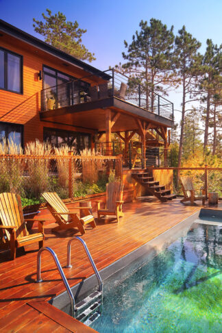 Colorful Stylish House with Pool in the Woods - Just Colorful Stock Photos and Animations for all your Projects.