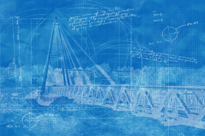 Modern Pedestrian River Cross Footbridge in Blueprint - Just Colorful Stock Photos and Animations for all your Projects.