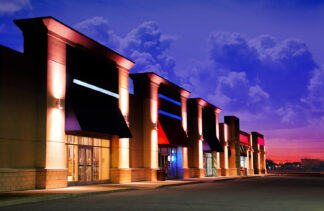 Modern Strip Mall at Night - Just Colorful Stock Photos and Animations for all your Projects.