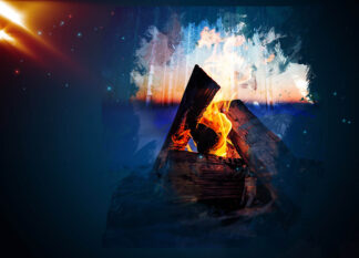 Camp Fire Art Background at Sunrise - Just Colorful Stock Photos and Animations for all your Projects.