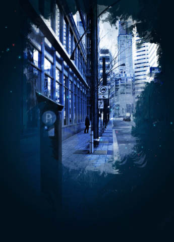 Vertical Blue Urban Street Background with Copy Space