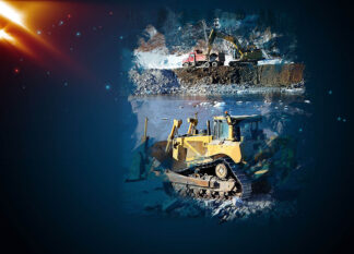 Bulldozer at Work Art Background with Copy Space - Just Colorful Stock Photos and Animations for all your Projects.