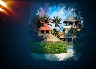 Caribbean Home Art Background with Copy Space - Just Colorful Stock Photos and Animations for all your Projects.