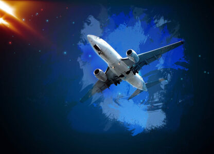 Flying Midsize Airplane Art Background with Copy Space - Just Colorful Stock Photos and Animations for all your Projects.