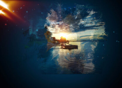 Sunset on Lake Art Background with Copy Space - Just Colorful Stock Photos and Animations for all your Projects.