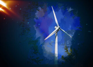 Windmill Green Energy Art Background with Copy Space - Just Colorful Stock Photos and Animations for all your Projects.