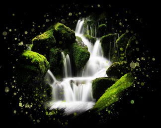 Small Waterfall in Rocks on Black - Just Colorful Stock Photos and Animations for all your Projects.