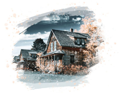 Vintage Wooden Houses on White - Just Colorful Stock Photos and Animations for all your Projects.