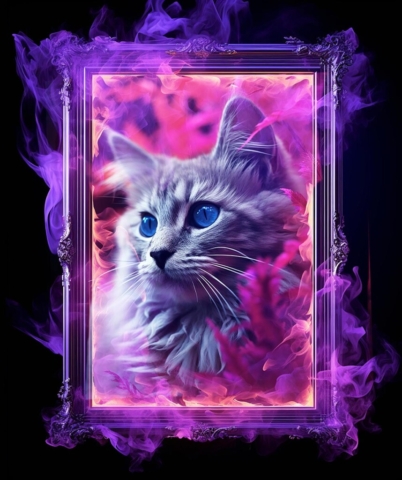 Cute Cat in Burning Frame Artwork