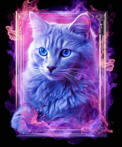 Cute Cat in Colorful Frame Artwork