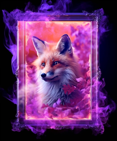 Cute Fox in Burning Frame Artwork